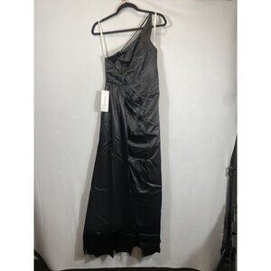 Azazie Black One-Shoulder Satin Gown With Tags